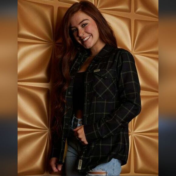 Dixxon Flannel Company Stay Gold Pearl Snap Flannel Womens Small Black and Gold - Picture 1 of 15